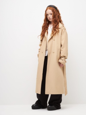 Тренч оверсайз для девочек (бежевый, 152) Sela  фото, kupilegko.ru